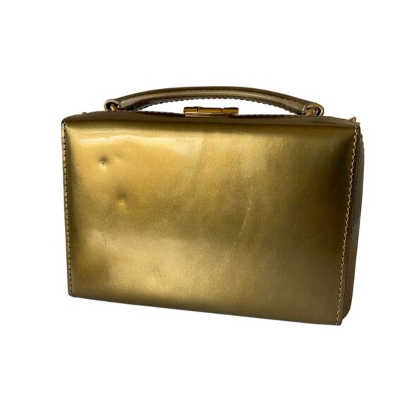 Mark Cross Grace Mini Box Leather Handbag Crossbody Gold Mirror + 2 Straps + key - Picture 5 of 17